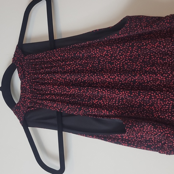 RENA ROWAN Black Red T-Back Cummerbund Ruched Waist Small Print Y2K Dress - Picture 6 of 9